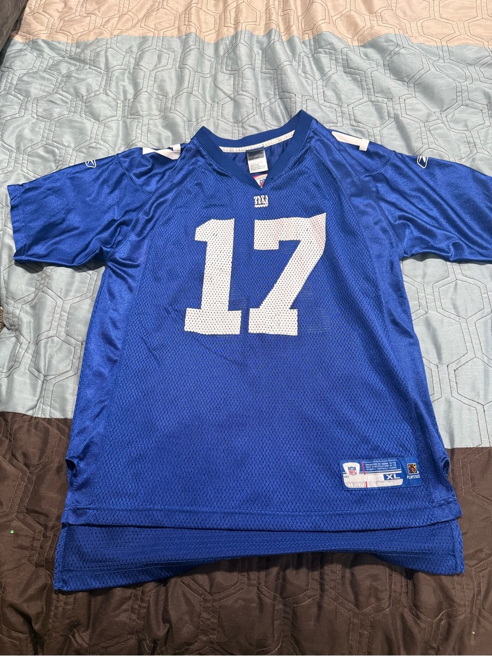 NY GIANTS JERSEY #17 BURRESS BLUE YOUTH BOYS XL X-LARGE REEBOK NFL SHIRT